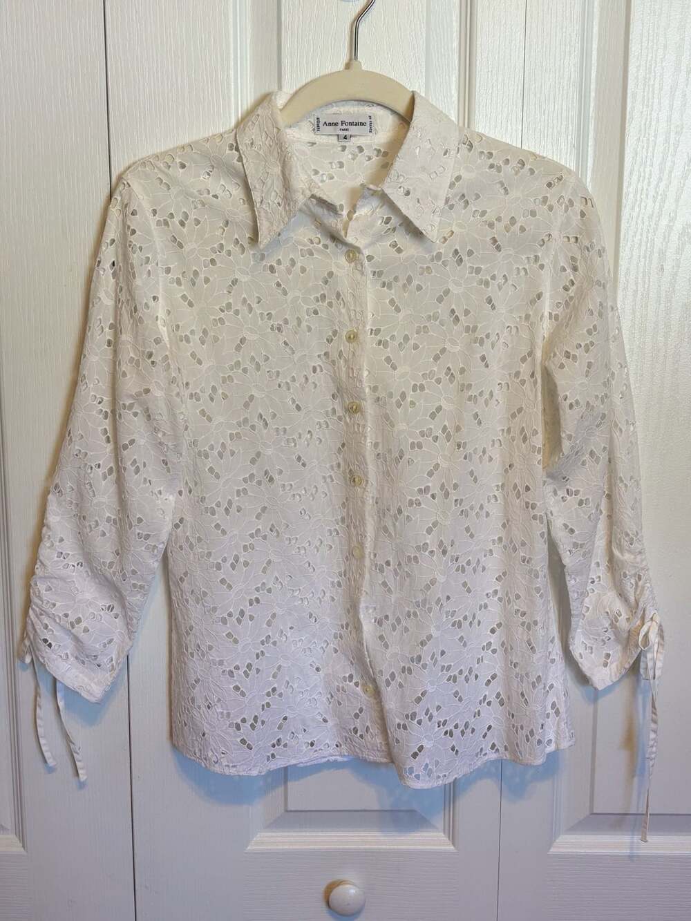 Anne Fontaine White Eyelet Button-Up Shirt Size 4